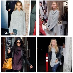 Free People Dylan Tweed Pullover in Charcoal Combo Turtleneck Sweater size XS